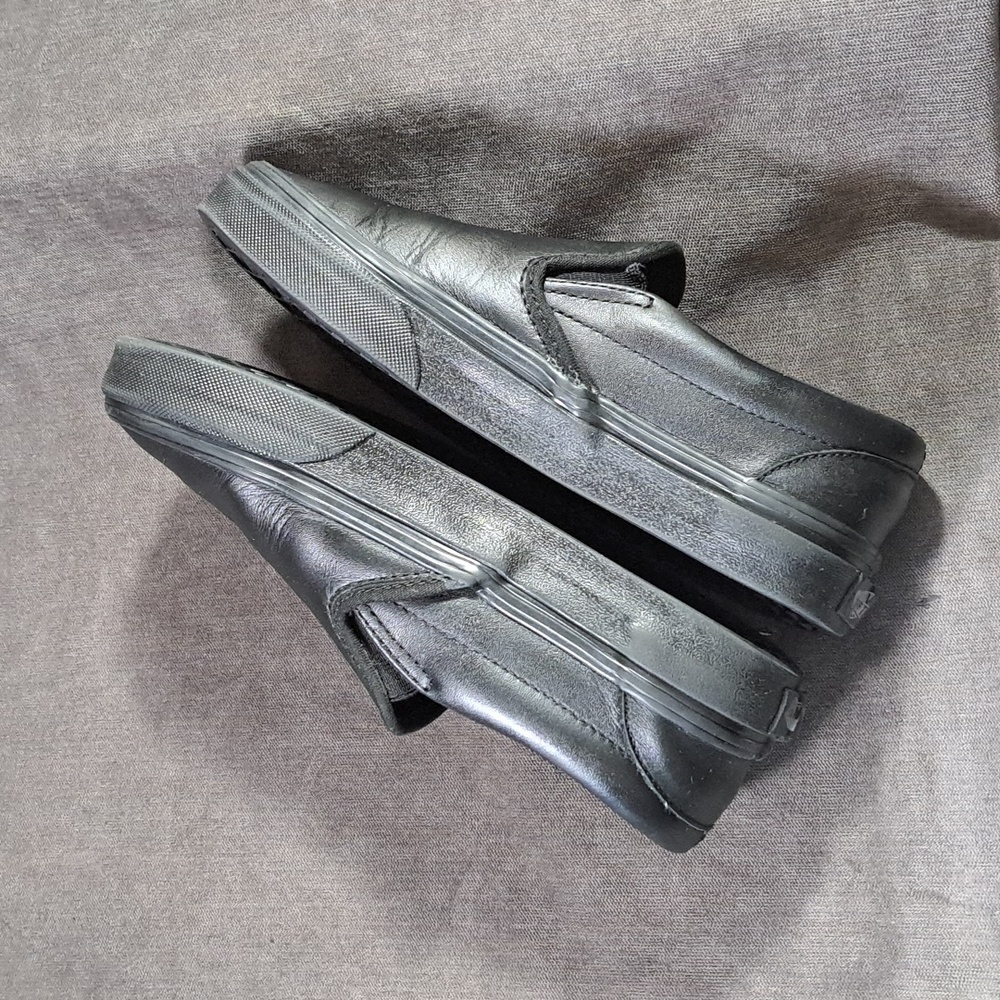 Vans Slip On Mono Black Smooth Leather Classic Sneakers VG- US 5.5 - Picture 13 of 16